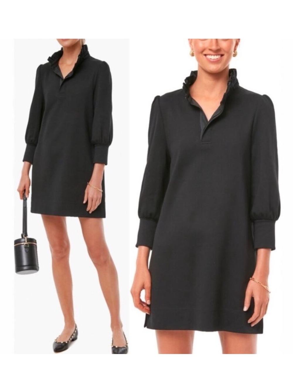 Pomander Place Black Ruffle Collar Mini Dress